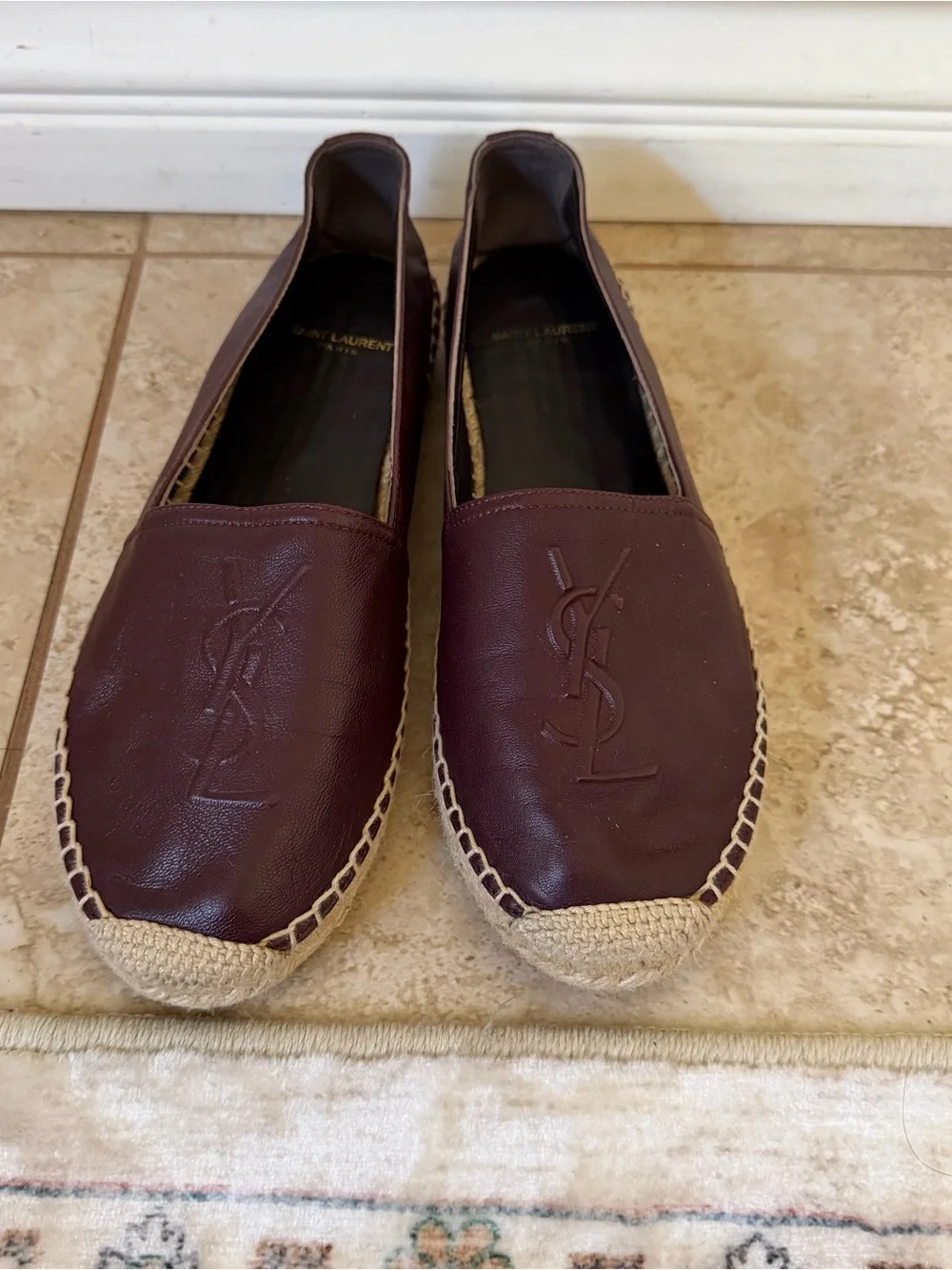 Authentic Saint Laurent Maroon Leather Espadrille Flats size 38